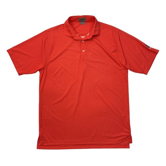 Fennec Polo Shirt Mens M Medium Chili Red Short Sleeve Houndstooth Stretch Golf - Picture 1 of 10